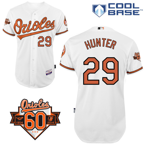 Tommy Hunter #29 MLB Jersey-Baltimore Orioles Men's Authentic Home White Cool Base/Commemorative 60th Anniversary Patch Baseball Jersey